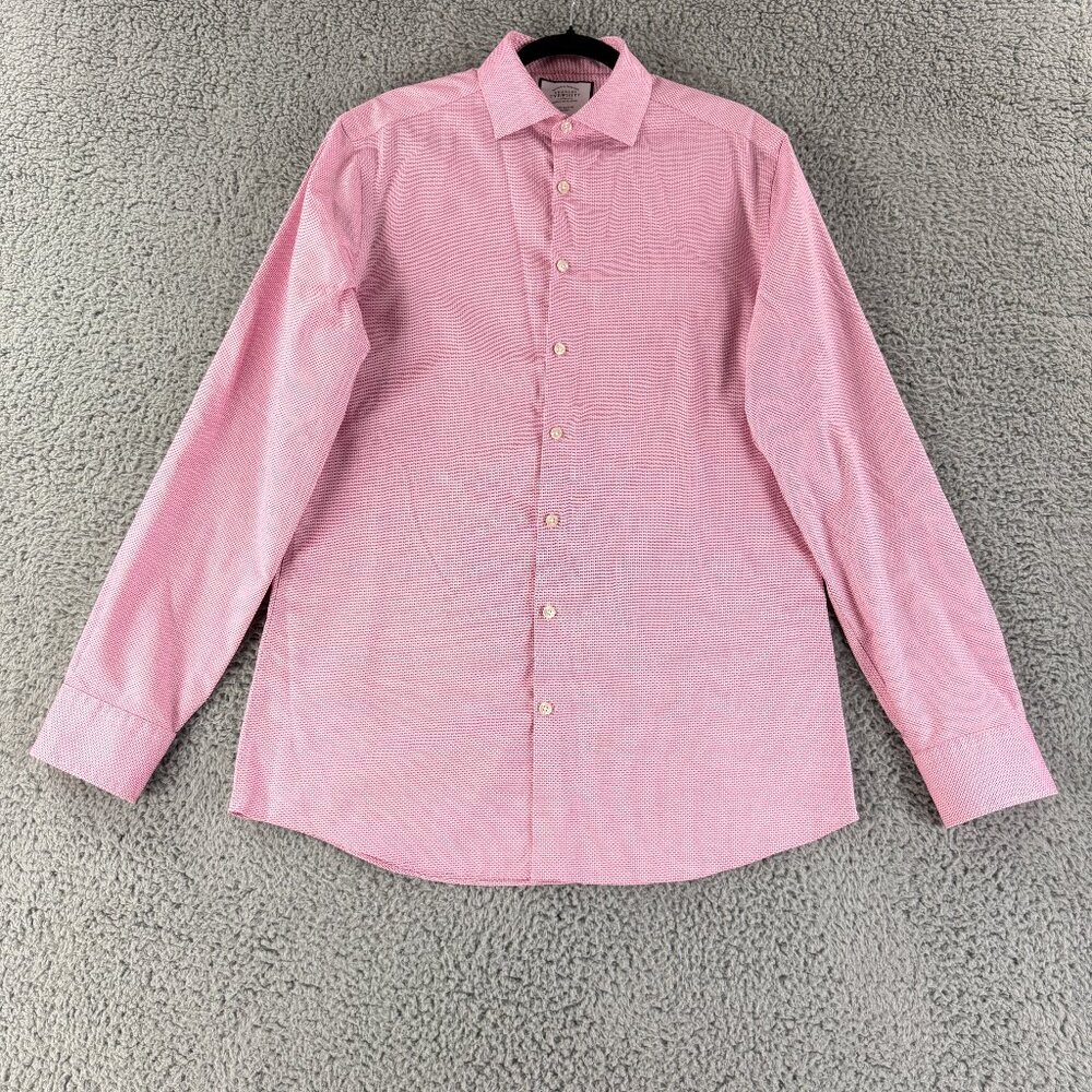 Charles Tyrwhitt Button-Up Dress Shirt Mens Large Pink Long Sleeve‎ 100% Cotton
